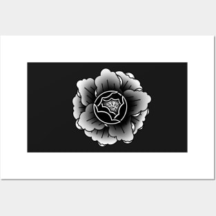Traditional Blackwork Tattoo Peony Posters and Art